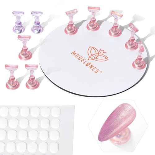 Modelones Nail Stand Set, Magnetic Nail Stands for Press ons False Nail Tips Practice Acrylic Holder with 200pcs Sticky Tabs Strong Metal Base Painting Display DIY & Salon Use Beginner Supplies