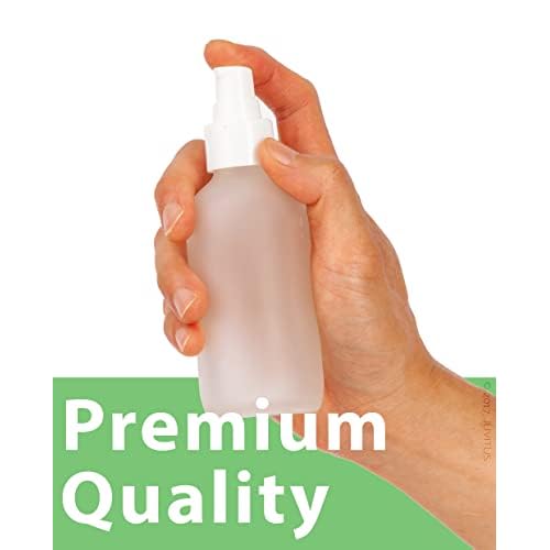 JUVITUS 4 oz / 120 ml Frosted Clear Glass Boston Round Bottle with White Treatment Pump (24 Pack) Refillable Empty Storage Containers