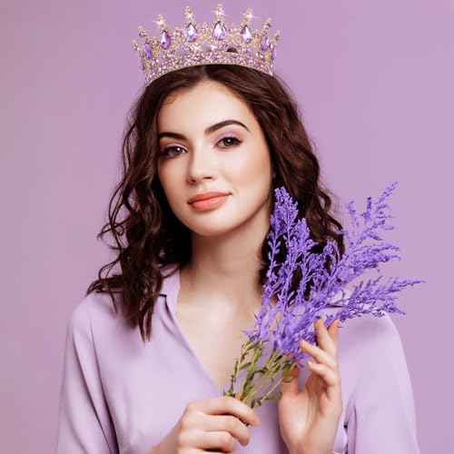 CAVETEE Crystal Crowns for Women Full Round Queen Tiara for Women Bridal Wedding Prom Princess Birthday Decorations Birthday Crown Cake Topper