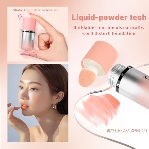 Blush Liquid Makeup Cream Stick, Blendable Cheek Weightless Watercolor Sheer Finish, Soft Peach Face Tint for Mature Skin, Easy Application Beauty Essential (V2 Cream Apricot)