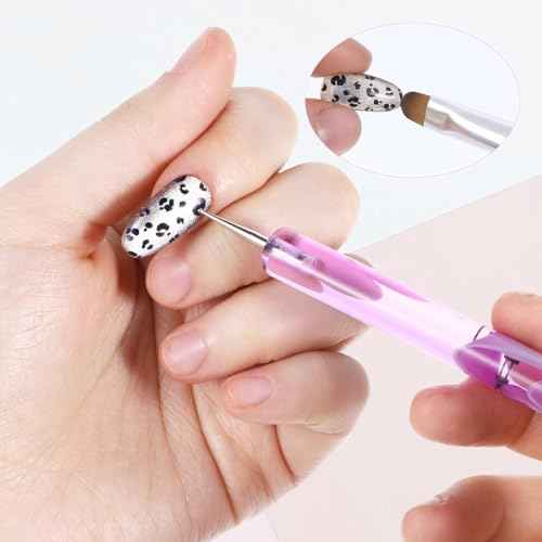 4pcs French Gel Acrylic Nail Art Brush Two Way Nail Art Brush with Dotting Professional Manicure Tool for Manicure Cuticle Clean up Detailed Designs Nail Dotting Pen (10#, 12#, 14#, 16#)