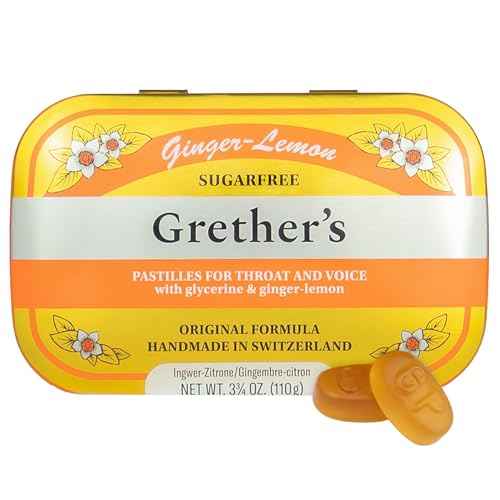 GRETHER'S Sugarfree New Flavor Ginger Lemon Pastilles Remedy for Dry Mouth Relief - Soothing Throat & Healthy Voice - Gift for Singers - 3.75 oz. 1 Pack
