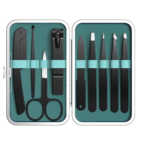Yougai 9-Piece Tweezers and Nail Clippers Kit with Travel Case