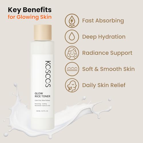Glow Rice Toner, Milky Rice Water + 5-Layer Hyaluronic Acid Complex + Niacinamide, Korean Skin Care Moisturizing & Soothing Toner for Glowing Skin, 150ml / 5.07 fl.oz