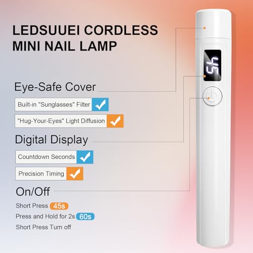 LEDSUUEI Cordless Mini Nail Lamp with LCD Screen & Rechargeable Battery for Gel Nails
