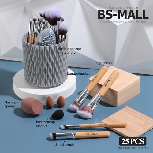 BS-MALL Makeup Brushes Bamboo Premium Synthetic Foundation Powder Concealers Eye Shadows 18 Pcs Brush Set with 5 sponge & Holder Sponge Case