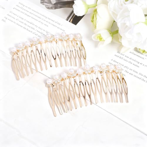 Pearl Hair Comb Set - Gold Rhinestone Decorative Combs