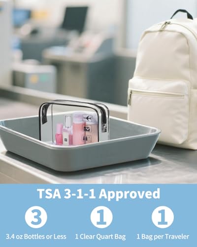 WANDF TSA Approved Clear Toiletry Bag, 2-Pack Quart Size