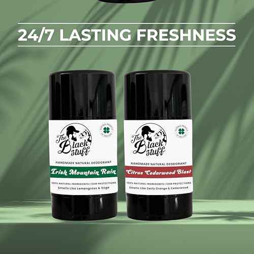 The Black Stuff Natural Deodorant with Cocoa Butter & Lemon - Aluminum Free for Men, Long-Lasting Freshness, Irish Mountain Rain & Citrus Cedarwood Blast (Pack of 2)