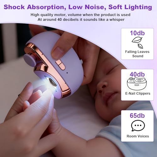 Electric Nail Clipper, 2 in 1 Electric Nail Clippers for Seniors and Adults, Baby Automatic Nail Clipper with Polishing, Light & Storage, Smart Nail Clipper 2-Speed for Fingernail(Purple)