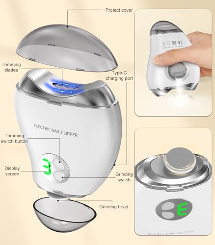 2-in-1 Electric Nail Clipper & Filer with LED Light, USB-C