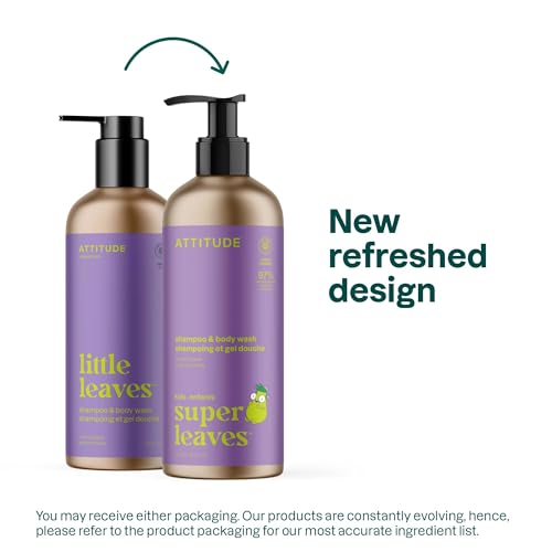 ATTITUDE Shampoo and Body Wash for Kids, EWG Verified Hair and Body Cleanser, Dermatologically Tested Soap, Plant and Mineral Based Bath Products, Vegan, Refillable Bottle, Vanilla and Pear, 16 Fl Oz