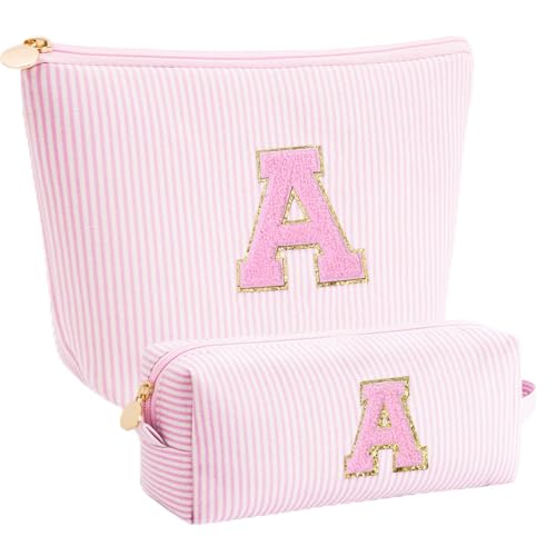 Pink Personalized Makeup & Toiletry Bag Set for Teen Girls - Trendy Gift for 10-18 Year Old Women, Teacher Appreciation, Travel Organizer - Btffitting