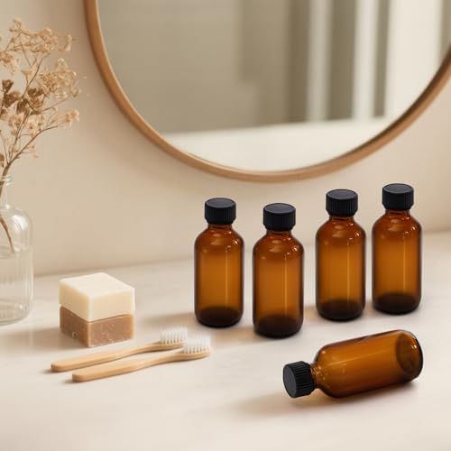 Bekith 30 Pack 2 oz Amber Glass Bottles with Black Caps