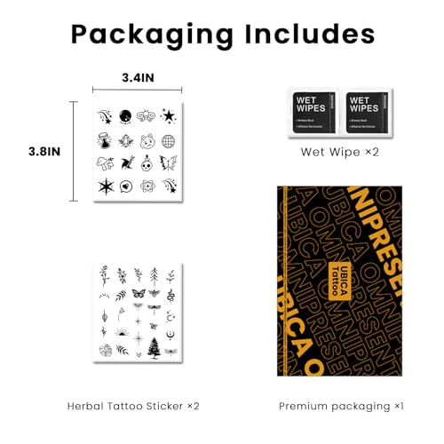 Semi Permanent Tattoos, 2 Sheets Realistic Small Temporary for Women, Fake Tattoos for Fingers Hand Calf, Waterproof, No Reflective, Lasts 2 Weeks(Cute Doodle & Leaf Butterfly Snake Nature Mix)