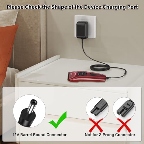 12V Trimmer Charger Replacement Fit for BaByliss PRO FX3 FXX3T Cordless Hair Trimmer Power Cord AC Adapter for BaBy liss PRO FX 3 FXX3C FX3C FX 3C for BabylissPro DSA-12PF09-12FUS 120100 (R) (T) DC12V