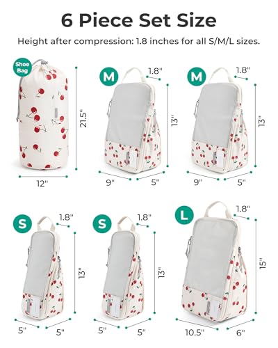 BAGSMART Cherry Pop 6-Piece Compression Packing Cubes for Travel
