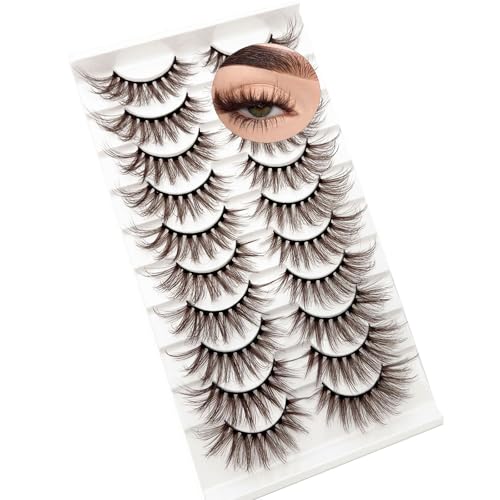 Brown Mink Eyelashes 10 Pairs - Wispy Fluffy 3D Strip Lashes