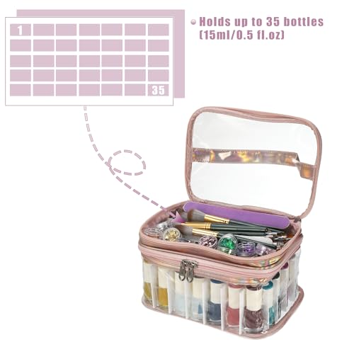 VOCOSTE Nail Bag - Pink Carrying Case for 35 Bottles, Art Organizer & Travel Storage