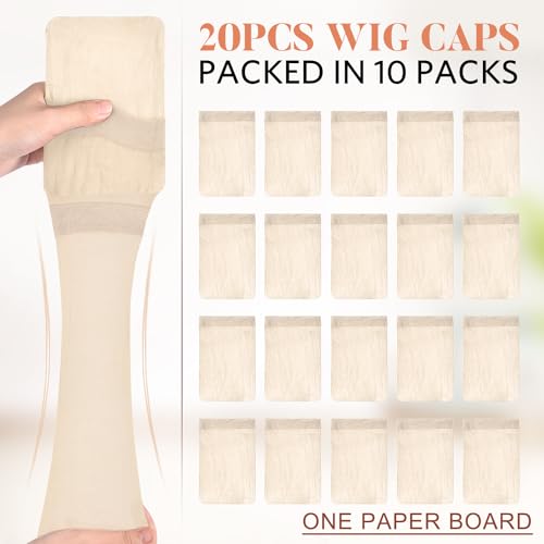 MORGLES Wig Caps 20 Pack - Stretchy Beige Stocking Caps