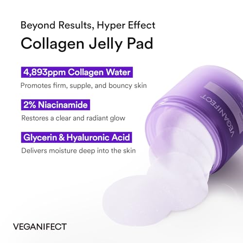 Collagen Peptide Jelly Toner Pads | Dual-Function Skincare for Wrinkle Care | Pore Tightening, Elasticity Boost, and Glow Radiance, Korean Skincare | 6.76 fl.oz.(200ml)*70Pads