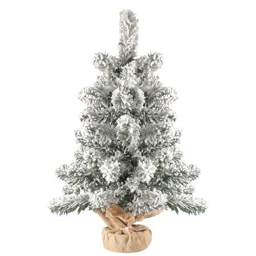 Liguanow 2Ft Snow Flocked Artificial Christmas Tree Holiday White Xmas Tree for Home Office Party Shop Indoor Outdoor Decoration Full Christmas Tree with 58 Branch Snow Tips and Metal Foldable Stand