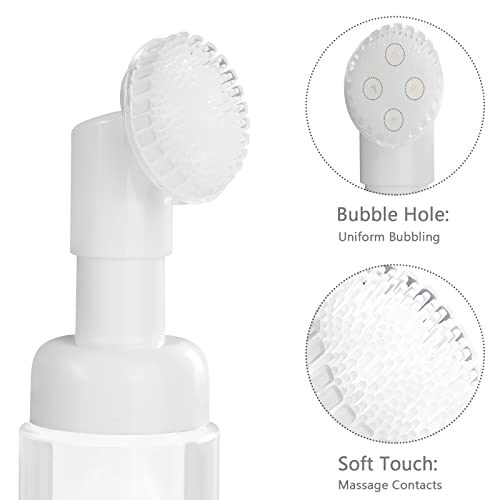 Pwsap 2 Pcs Pump Dispenser, 1oz/2oz (30/60 ml) Soap Foaming Bottle Mousse Foam Bottle Facial Cleanser Pump Dispenser with Silicone Foam Massage Clean Brush Head, Suitable for Face Wash Foaming