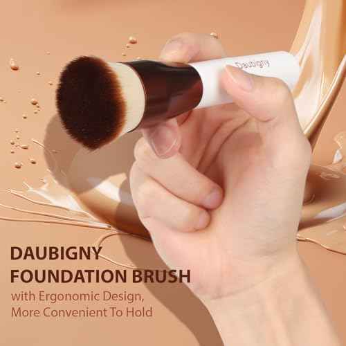 Daubigny 1.5" Top Diameter Foundation Brush - Premium Makeup Brush, Perfect For Liquid Makeup, Cream, Buffing, Blending (White Gold)