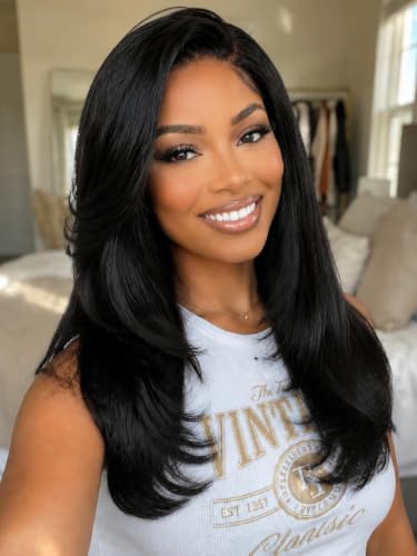 KLAIYI Yaki Straight Bob Wig 14" Glueless 7x5 Lace Front Human Hair