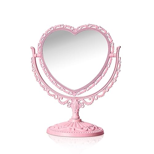 Pink Heart Vanity Mirror 360° Swivel Double Sided Makeup