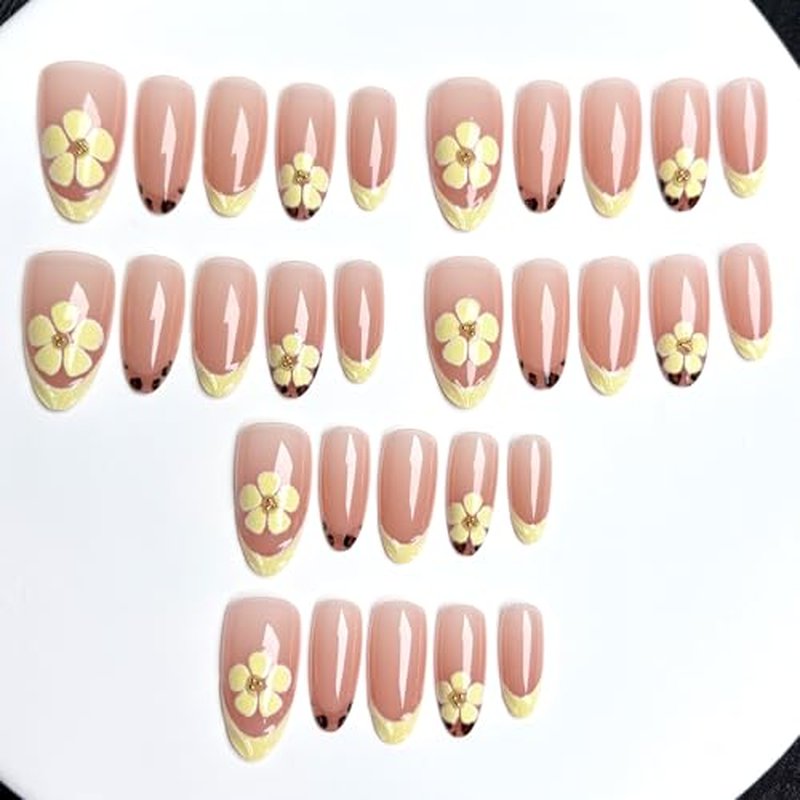 30 Pcs Leopard Print French Tip Press-On Nails with 3D Designs
