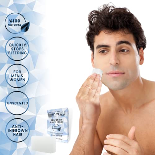 After Shave Alum Block, All Natural Potassium Alum, For Women and Men, Alum Stone, Styptic Skin Soothing, Anti-Ingrown Hair Alum Bar, Shaving Accessory, Unscented, 2,5 oz