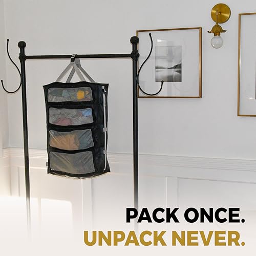 Hanging Suitcase Organizer with Compression - 4-Compartment Travel Closet