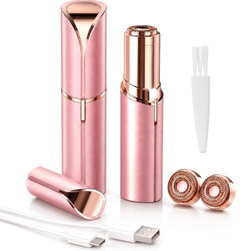 Electric Facial Hair Remover for Women - Rechargeable Shaver with LED Light & 2 Replacement Heads