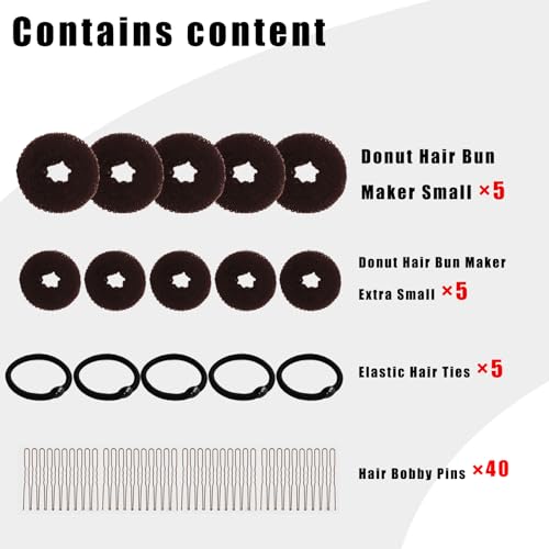 Hair Bun Maker Set - 10 Pc Donut Bun Makers with Pins & Ties