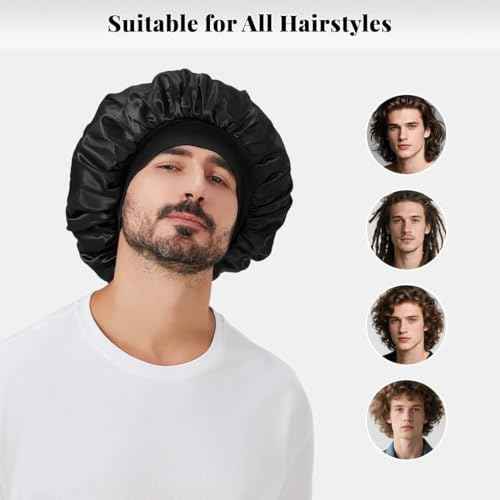 Satin Bonnet for Men, Silk Bonnet for Sleeping with Wide Band, Soft Hair Bonnets for Natural Curly Hair Braids