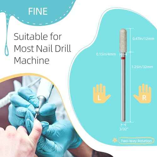 4mm Round Barrel Cuticle Clean Nail Drill Bits, Russian Diamond Nail Bit Professional Safety Under Nail Cleaner Burr for Cuticle Dead Skin, Electric Nails Drill Accessories, Fine