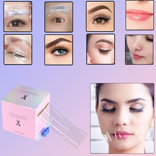 2 Boxes Disposable Eyebrow Tattoo Plastic Wrap with Ergonomic Slicer, Premium Transparent Preservative Film Roll Perfect for Lip Blush, Eyebrow Lamination Lash Lift Permanent Make Up Cling Cover