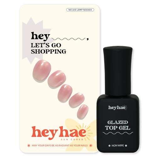 Heyhae Essentials Bundle - Semi Cured Gel Nail Strips (Hey, Let's Go Shopping) + Top Gel [2 Pack]