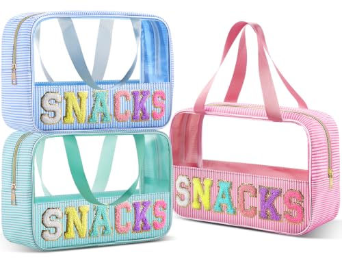 Seersucker Makeup Bag with Chenille Letters, 3-Pack Travel Organizer