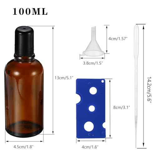 100ML Roller Bottles for Essential Oil, 3 Pack Empty Amber Glass Roller Bottle for Perfume Oil, Roll on Bottles with Stainless Steel Roller Balls, Opener, Funnel and Dropper