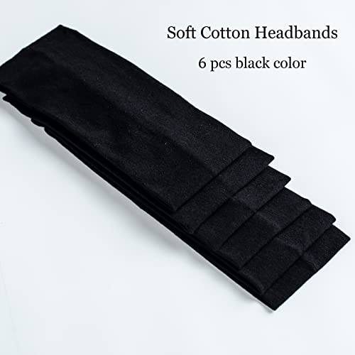 Black Cotton Stretch Headbands for Women (6-Pack)