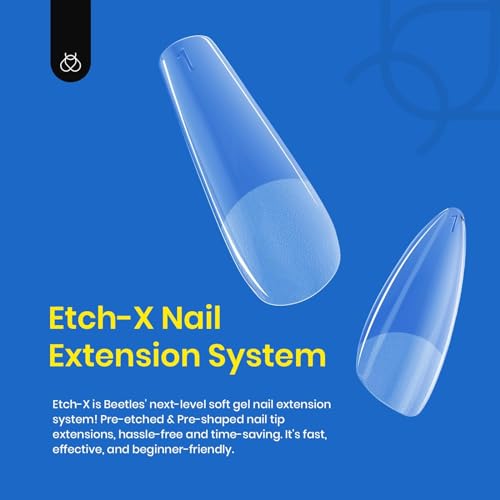 Beetles Nail Tips Etch X Gel Nail Tips 504Pcs Pre Filed Half Matte Short Square Full Cover Nail Tips False Fake Clear Acrylic Press on Nails for DIY Nail Extension and Salon Use