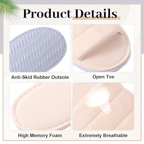 Breathffy 6 Pairs Disposable Slippers Bulk for Guests Comfortable House Spa Slippers Hotel Indoor Travel Slippers Women Men(Gray, Khaki, Black, Open Toe)