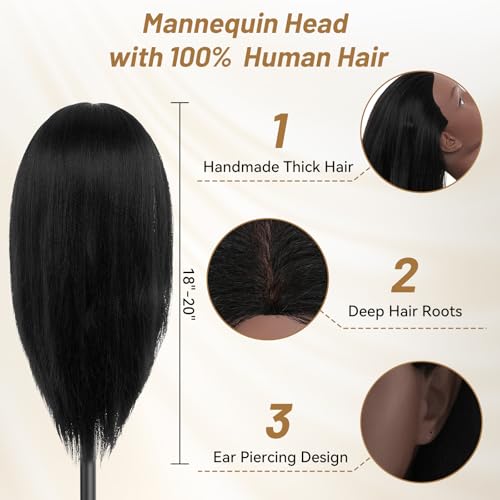 TwoWin 18-Inch Human Hair Mannequin Head for Hairdressing Practice - Variation E