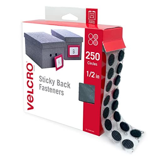 VELCRO Brand - Sticky Back Hook and Loop Fasteners | Perfect for Home or Office | 5/8in Coins | Pack of 80 | Black