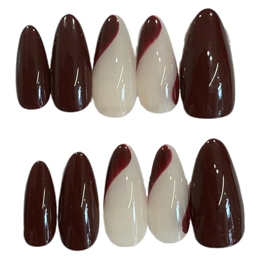 APQ Fake nails by Handmade，Red Minimalist，Medium Length Almond，Fingertip Delineation