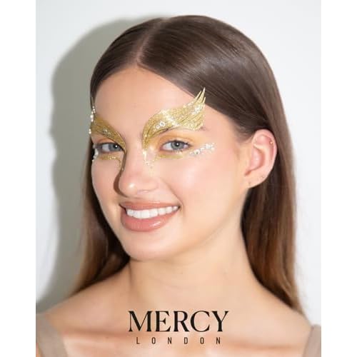 MERCY LONDON Gold Goddess Face Jewels Costume Accessories Face Gems Jewels All In One Headpiece Stick On Pixie