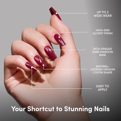 Glamnetic Medium Coffin Press On Nails - Dark Maroon Glossy 30pc