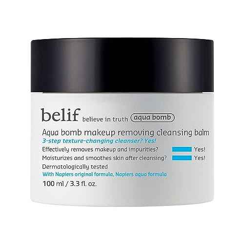 belif Aqua Bomb Cleansing Balm Makeup Remover, Hydrate & Deep Cleanse in 1 Step, No Mess Clean Up, Melt Away Makeup & SPF, Balm to Oil Cleanser Formula, No Oily Residue, Korean Skin Care